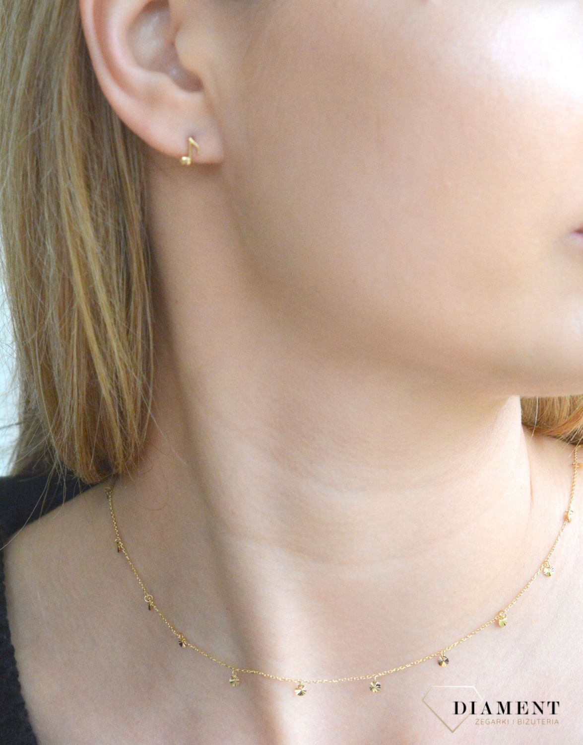 Złoty naszyjnik damski 585 celebrytka z grawerowanymi kółeczkami N0377 (3).jpg